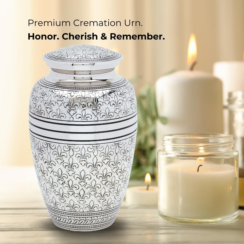 Silver Fleur De Lis Adult Cremation Urn