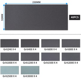 FEIHU 40 Sheet Wet Dry Sandpaper, 240 400 600 800 1000 1200 1500 2000 2500 3000 Assorted Grit .9X3.6 Inches for Automotive Sanding High grit Sandpaper