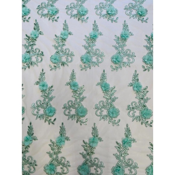 Mia Fabrics 3D Floral Cluster with Border Lace - Mint