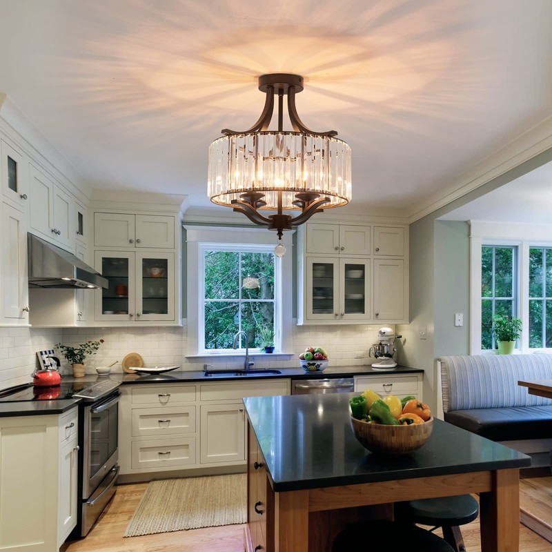 Piepooye Modern Crystal Chandelier 4 Lights Black Semi Flush Mount