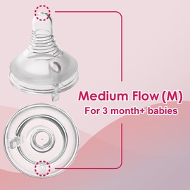 Nenesupply 4pc NaturalFit Feeding Bottle Nipples. Level 3 Flow 3 Size M Nipple for 3 Month+ Babies. Medium Flow Wide Neck Nipple Anti Colic Vented Valve Work with Nenesupply NaturalFit Bottles