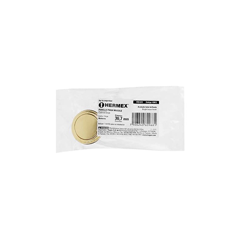 Hermex PER-072, Perilla estilo Moderno, latón brillante