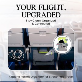 SO~MINE Airplane Pocket Organizer | Tray Table Cover | In Flight Seat Back Organizer Bag | Commuter Essential Travel Bag | Media Pouch For Flying | Travel Gift | Attaches To Luggage | Ash/Lime