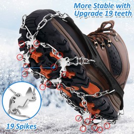 WIN.MAX Grödel Crampons, Ice Spikes, Shoe Claws with 19 Stainless Steel Teeth Spikes, Shoe Claws, Ice Spikes for Climbing, Mountaineering, Trekking, High Altitude, Winter, Outdoor (Red, L)