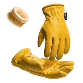 Toolant Guantes de trabajo de invierno de cuero para hombre, 100% cuero de grano de vaca con resistencia al agua, forro Thinsulate cálido, fáciles de combinar y usar, guantes aislantes duraderos para