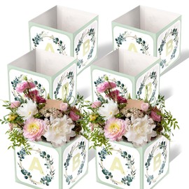 6Pcs Baby Shower Boxes Table Centerpieces Decoration, Green Baby Boy Shower Blocks Floral Holder Centerpiece, Baby In Bloom Gender Reveal Party Favor, Its A Boy - Pretty Sturdy Letter Blocks Holder