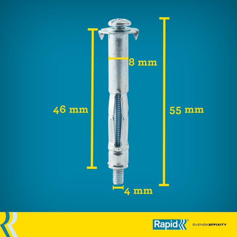 Rapid Cavity Dowel Metal with M4 Screw for Plasterboard 16-26