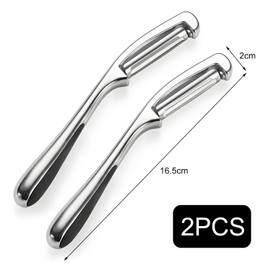 Universal Peeler (2 Pieces), 16.5 x 2 cm Vegetable Peeler Zinc Alloy Ergonomically Shaped Handle for Potatoes, Carrots, Silver, 1 Piece Micro Toothed + 1 Piece Straight Peeler