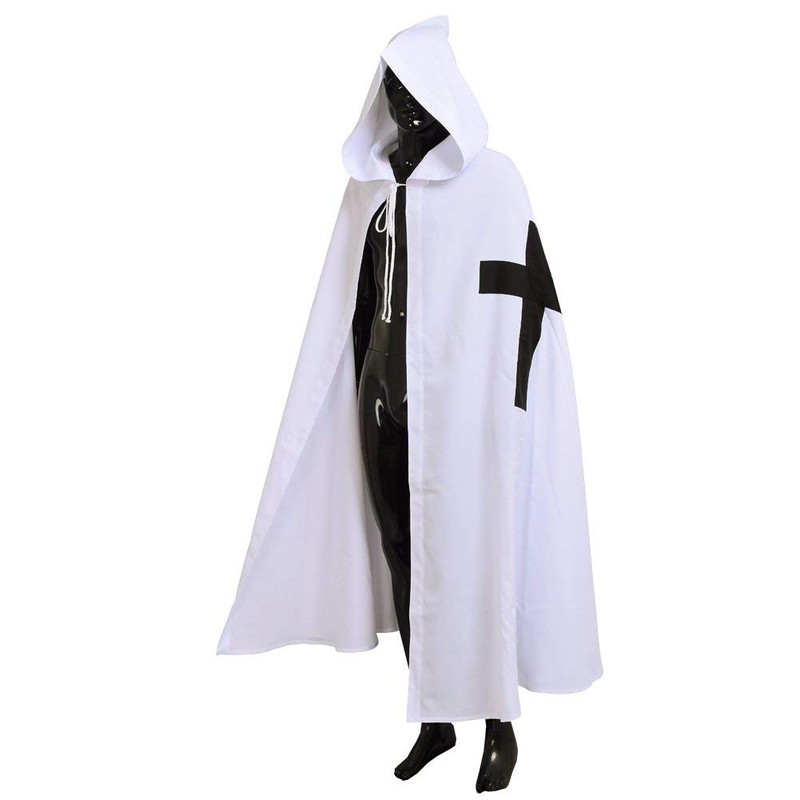 BLESSUME Medieval Knights Templar Hospitaller Hooded Cape (White 2)