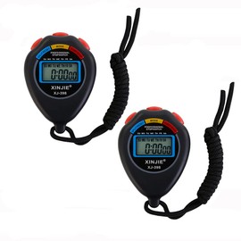 2 Pack Sports Stopwatch Timer, Electronic Digital Stopwatch with Clock, Calendar Alarm, Large Display, Stopwatch for Jogging, Running, Cycling, Black