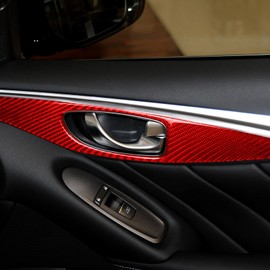 LOIYLLEN 4-PCS Carbon Fiber Cover Panel Door Panels and Window Case Panels On Both Sides Interior Trim Kit for Infiniti Q50 2014 2015 2016 2017 2018 2019 2020 2021 2022 2023 Accessories (Style B)（Red