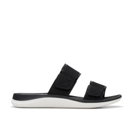 Clarks Women's Glide Joy Slide Sandal, Black Synthetic, 9