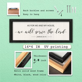 LuZhiQiang Bible Verse Wall DecorAs For Me And My House We Will Serve The Lord Wall Art 16"×6" Christian Sign Farmhouse Living Room Small Jesus Wood Framed Catholic Hanging (Black)