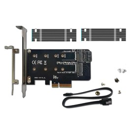 Valuegist Dual M.2 PCIE Adapter for SATA or PCIE NVMe SSD, M.2 SSD NVME (m Key) and SATA (b Key) 2280 2260 2242 2230 to PCI-e 3.0 x 4 Host Controller Expansion Card (MBkeyWithSink)