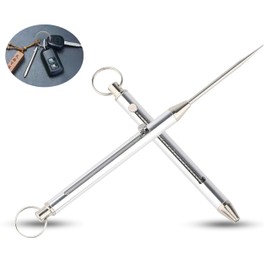 2 Pieces Portable Titanium Toothpicks Telescopic Keychain Toothpicks Metal Pocket Toothpick with Protective Holder Reusable Toothpicks for Picnic Camping Traveling (Silvery)