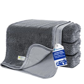 Surfela Pack of 4 Car Drying Towels, 40 x 40 cm, Soft and Streak-Free Drying Cloth, Highly Absorbent and Quick Microfibre Cloths, Perfect for Cars, Kitchens and Bathrooms