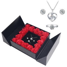 Generico Eternal Rose Box, Infinity Rose Box with Heart-Shaped Necklace and Earrings, Jewellery Gift Box, Mother's Day Gift, Rose Box, Valentine's Day, Wedding Anniversary Gifts for Her Girlfriend