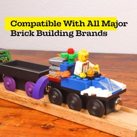 ZANY TRAINS - Brick Built Wooden Train - Baseplate Compatible with Block Brands and Wooden Railway - Series 2 - Rustin' Dustin - Train Track Accessories - Easter Basket Stuffer