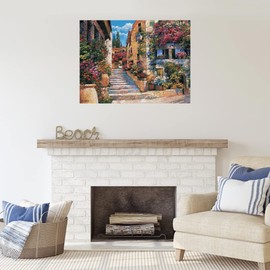 Fine Art Canvas Riviera Stairs Canvas Wall Decor by Artist Behrens International Group, Inc. for Living Room, Bedroom, Bathroom, Kitchen, Office, Bar, Dining & Guest Room - Ready to Hang - 32 in x 24 in