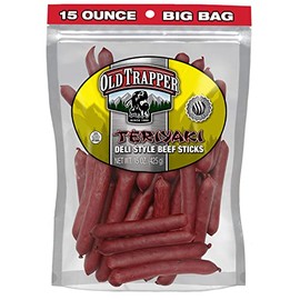 Old Trapper Deli-Style Beef Sticks, Teriyaki Flavor, 15-Ounce Package, Great for On-the-Go Snacking, Six Grams of Protein and Less Than One Gram of Sugar per Serving (Pack of One)