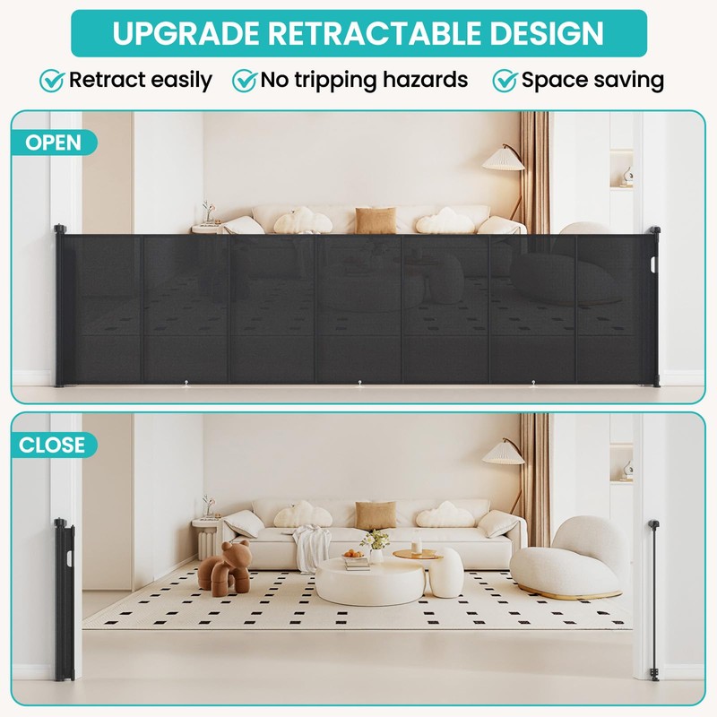Upgrade Retractable Baby Gates Extra Wide (150" W x 42"