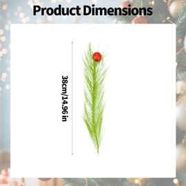 16pcs Christmas Tree Toppers, 14.96 in Plastic Green Pampas Grass Decor with Red Balls Elf Ornaments Stems Curly Tree Picks for Christmas Home Craft Decoration Supplies