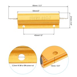 PATIKIL 100 W 0.01 Ohm Resistance Assortment Kit Aluminium Housing Resistors Set, 4 Pieces Aluminium Resistor Set with Screws Wire Resistor Kit with 5% Tolerance, Golden
