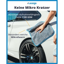 LICARGO® 4X Saugstarke Mikrofasertücher mit 1100 GSM - Lackschonend Dank ultraweicher Mikrofaser - fusselfreie Poliertücher - Microfasertuch Autopflege, Mikrofasertücher Auto Polieren - 40x40cm