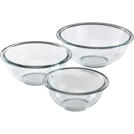 Pyrex 3 Piece Glass Mixing Bowl Set with 1, 1.5, 2.5 Quart Mixing Bowls for Kitchen, Baking, and Storage, Microwave, Freezer, and Dishwasher Safe , Proudly Made in the USA