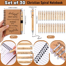 30 Set Christian Gifts Bulk Inspirational Spiral Notebook Bible Verses Ballpoint Pen Prayer Journal Religious Party Favor God Scripture Notepad for Teacher Women Church Party Office (Brown)