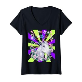 Womens Retro Horse Head Horse 60s Horses Teen Girls Rider V-Neck T-Shirt