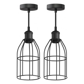 ledscom.de Retro Vintage Pendant Light Black E27 Socket Cage Shade 122 mm Diameter Pack of 2