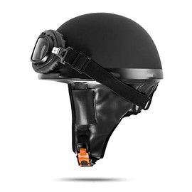 VEB Standard ATO-Moto Retro Motorcycle Helmet Vintage Car Helmet Half Shell Black with Glasses Size S M L XL (L 59 cm - 60 cm)