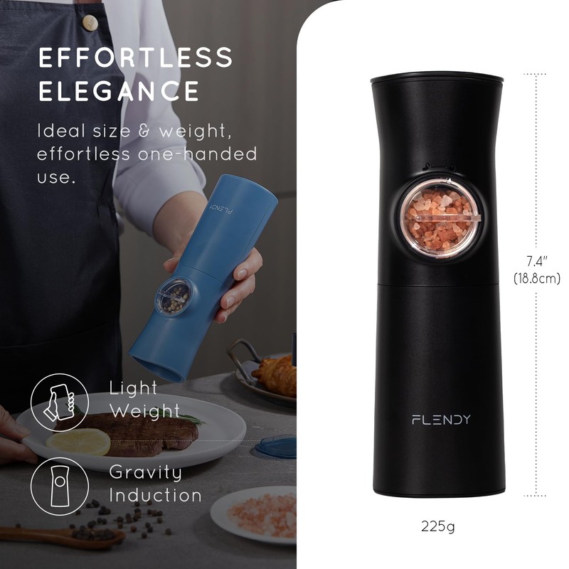 Flendy Gravity Electric Salt and Pepper Grinder Set Rechargeable, Automatic