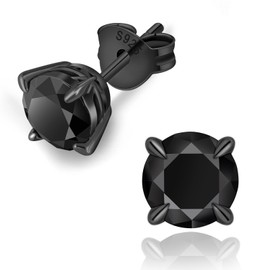 KRKCLIFE Black Moissanite Earrings for Men, Lab Created Diamond Stud Earrings Solitaire Style,925 Sterling Silver,D Color VVS1,Hypoallergenic 14K Gold Friction Back Earrings Jewelry for Men Gift