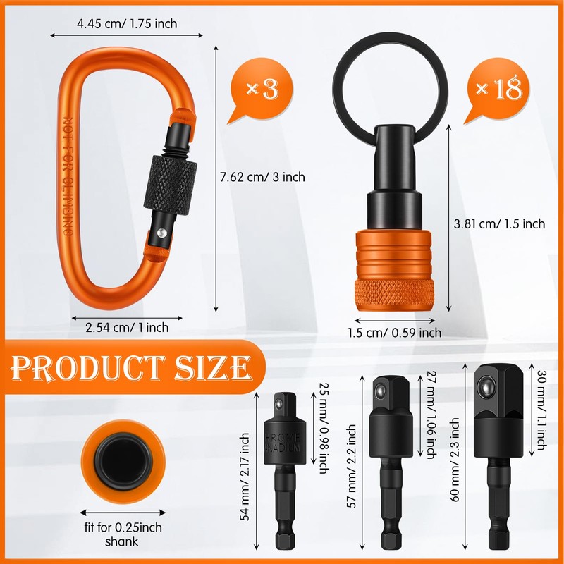 Threlaco 18 Pcs Drill Bit Holder Keychains 3 Pcs 1/4