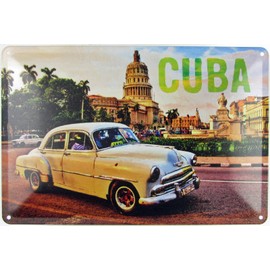 Tin Sign 20 x 30 cm Curved Cuba Vintage Car Cuba Havana Cathedral Decorative Sign