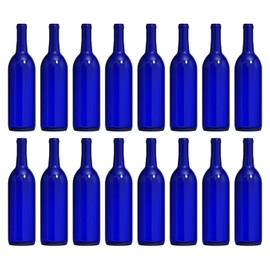 North Mountain Supply 750ml Glass Bordeaux Wine Bottle Flat-Bottomed Cork Finish - Cobalt Blue - Case of 16 - Fits 3 Gallons of Wine