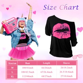 Okabay 80s Fancy Dress For Women, 80s Fancy Dress Costume Accessories Set, 1980s T-Shirt Skirt Tutu Headband Gloves Earring Set for Retro Theme Party Cosplay (Pink(lip print), XL)