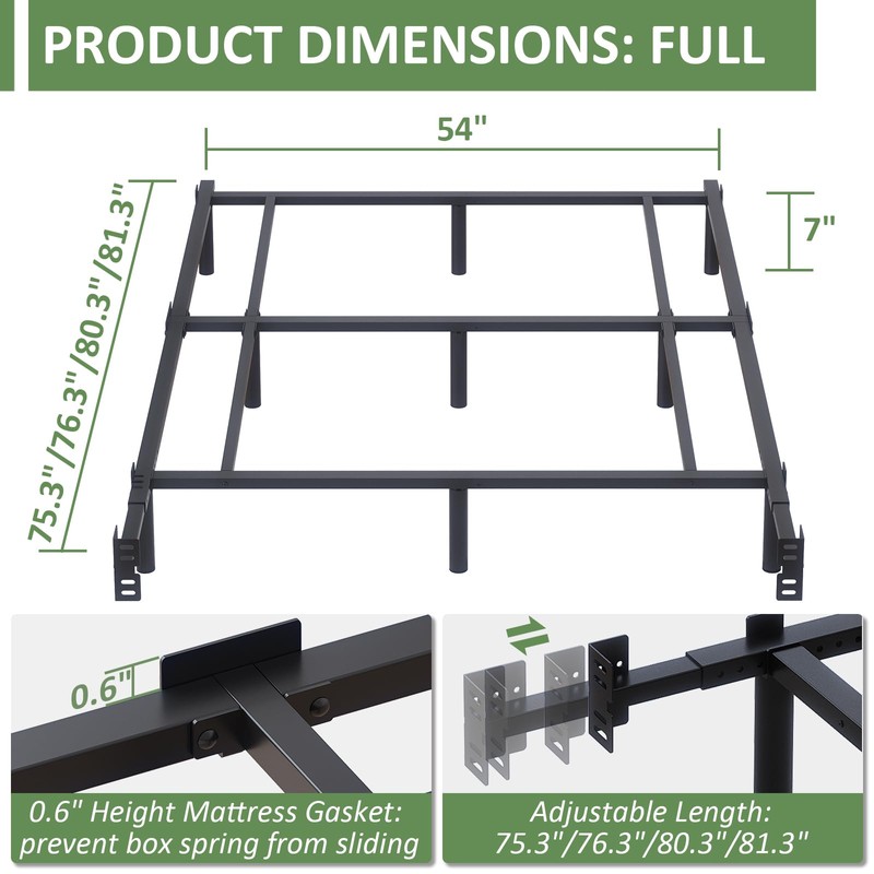 Full Metal Bed Frame, 7 Inch Low Heavy Duty Platform