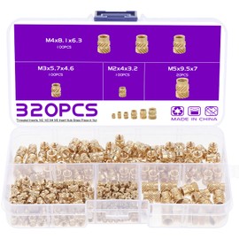 Gueenky 320 Pieces Threaded Insert 3D Printing Brass, M2 M3 M4 M5 Thread Insert Female Thread, 4 Sizes Insert Nuts Assortment for 3D Printer Plastic Parts Injection Moulding