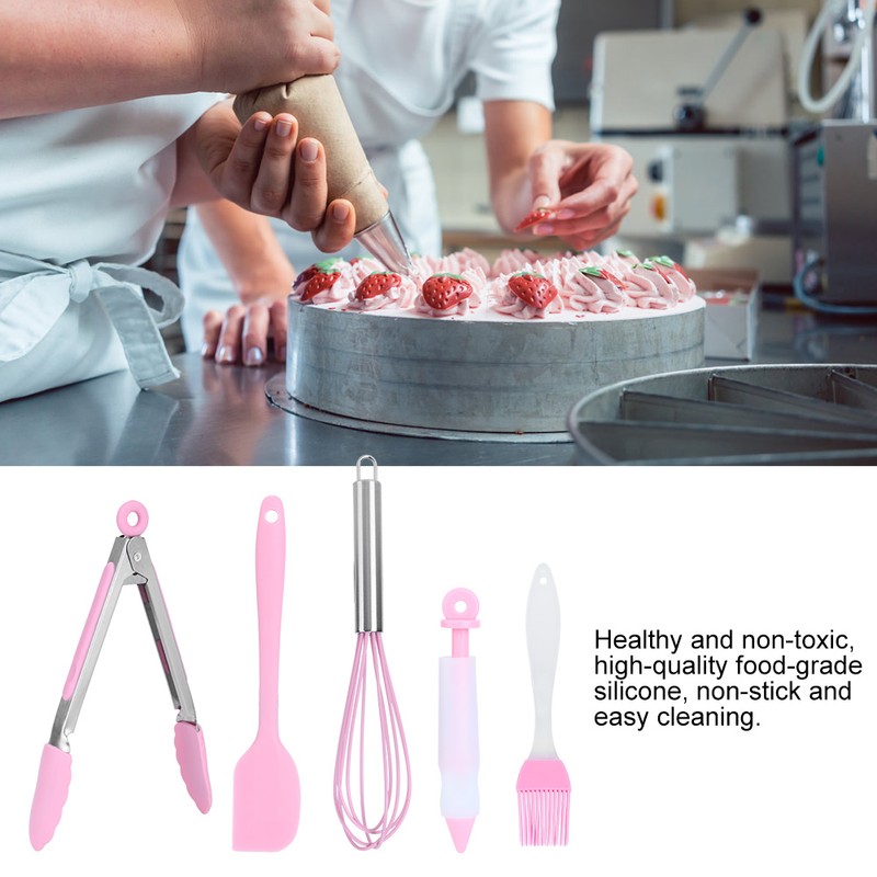 5Pcs/Set Silicone Kitchen Cooking Tool Scraper Eggs Beater Decorating Pen