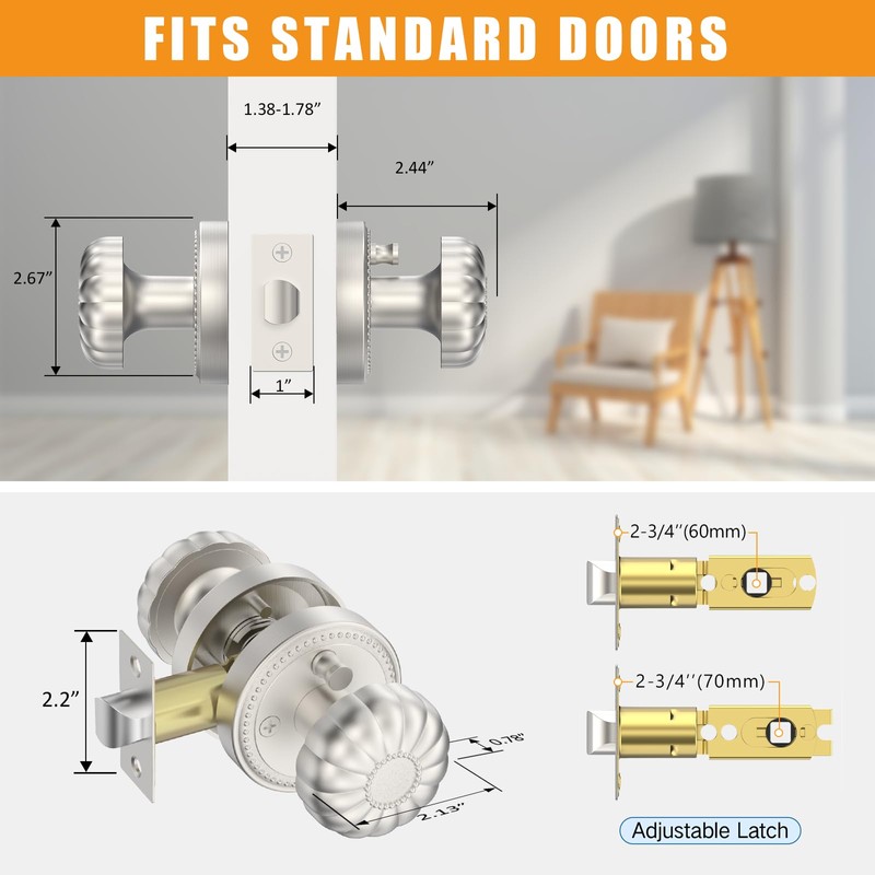 Amerdeco 1 Pack Brushed Satin Nickel Door Knobs Privacy Interior