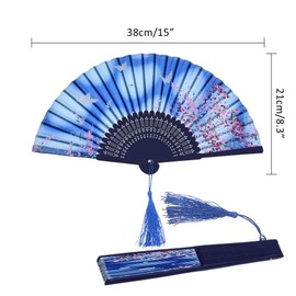3 PCS Handheld Folding Fans Bamboo Silk Fabric Cloth Folding Fans Chinese Japanese Hand Holding Fans Wooden Handheld Fans With Tassel for Wall Decoration Birthday Gifts Wedding Party Props Women Girls