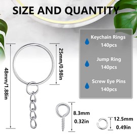 mxuteuk 420 pieces 1 inch 25 mm key ring chain, including 140 pieces keychain rings with chain, 140 pieces jump ring, 140 pieces screw eye pins for keyring/jewellery/DIY keychain ring