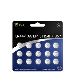 HoootCell AG13 LR44 Batteries, 15Pack Hight Capacity L1154f L1154 SR44 357 303 A76 L1154h Button Battery 1.5v Alkaline Coin Cell Long Lasting Battery