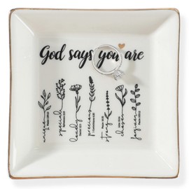 JOYIMARR God Says You Are Flower Ring Dish-Christian Religious Spiritual Gifts for Women Friends Mom Sister Christmas Birthday