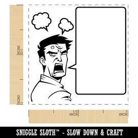 Angry Manga Man with Empty Speech Bubble Self-Inking Rubber Stamp Ink Stamper - 1 Inch Small - Orange Ink