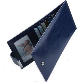 Huztencor Womens Leather Credit Card Holder Wallet RFID Blocking Wallets for Women Ladies Slim Bifold Wallet Long Multi Card Wallet Holder Purse Case Sleeve Oil Leather Blue