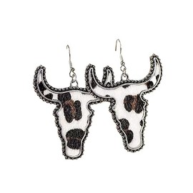 Western Cowgirl Earrings Cow Cattle Head Leather Dangle Earrings Bohemian Vintage Handmade Turquoise Animal Print Earrings-cow2